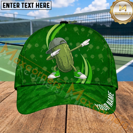Maxcorners Pickleball Cap Dabbing Pickle Character Orange Sport Design Personalized Name 3D Cap