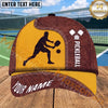 Maxcorners Pickleball Player Cap Red Brown Leather Stitch Design Personalized Name 3D Cap