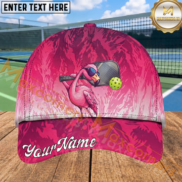 Maxcorners Flamingo Pickleball Cap Tropical Pink Paddle and Ball Design Personalized Name 3D Cap