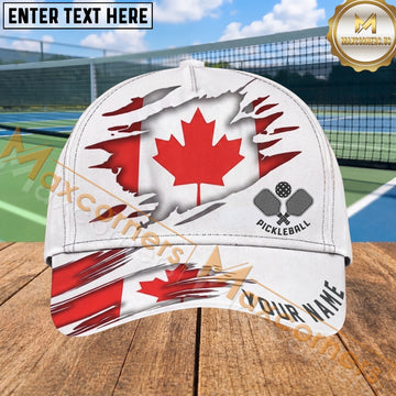 Maxcorners Pickleball Cap Ripped Canada Flag Patriotic Design Personalized Name 3D Cap