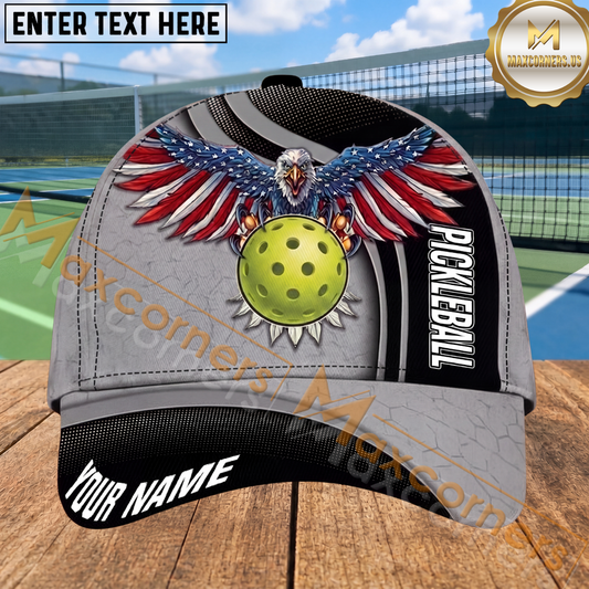 Maxcorners Pickleball Cap American Eagle Flag Wings Design Personalized Name 3D Cap