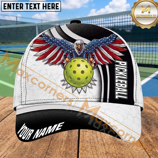 Maxcorners Pickleball Cap American Eagle Flag Wings Design Personalized Name 3D Cap
