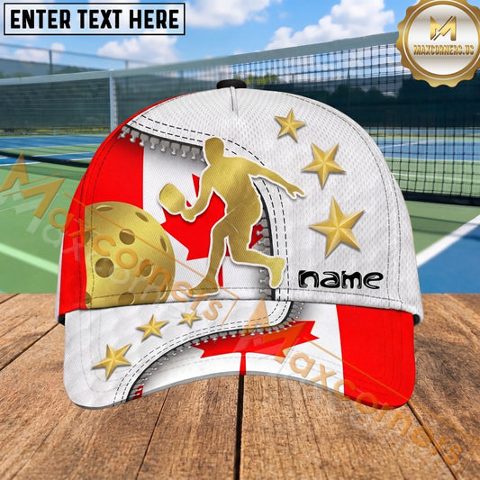 Maxcorners Pickleball Cap Gold Player Silhouette National Flag Stars Design Personalized Name 3D Cap