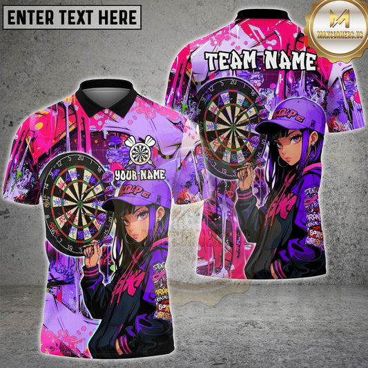 Maxcorners Darts Anime Girl Neon Graffiti Multicolor Options Personalized Name, Team Name 3D Shirt (4 Colors)