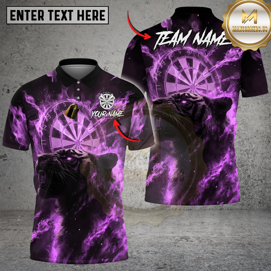 Maxcorners Dart Player Neon Tiger Spirit Multicolor Options Personalized Name, Team Name 3D Shirt (4 Colors)