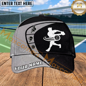 Maxcorners Pickleball Player Cap Black Gray Dynamic Sports Design Multi Options Personalized Name 3D Cap