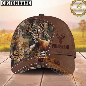 Maxcorners Hunting Leather Patch Woodland Camo Multi Options Personalized Name 3D Cap