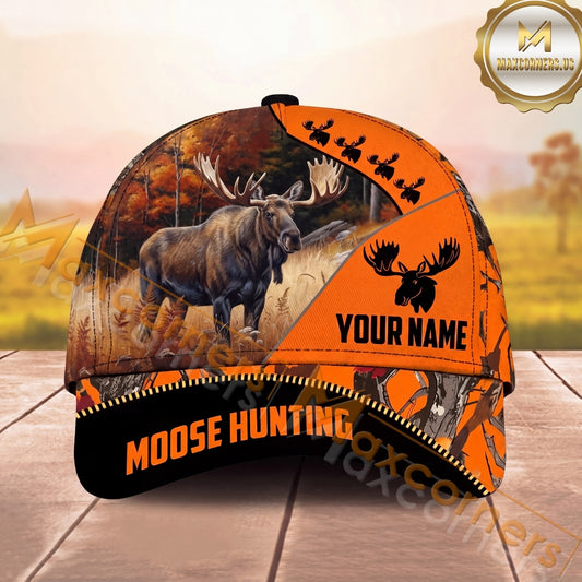Maxcorners Hunting Cap Whitetail Buck Autumn Forest Orange Camo Design Multi Options Personalized Name 3D Cap