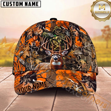 Maxcorners Hunting Hunter Skull Orange Camo Multi Options Personalized Name 3D Cap