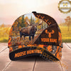 Maxcorners Hunting Cap Whitetail Buck Autumn Forest Black Orange Design Multi Options Personalized Name 3D Cap