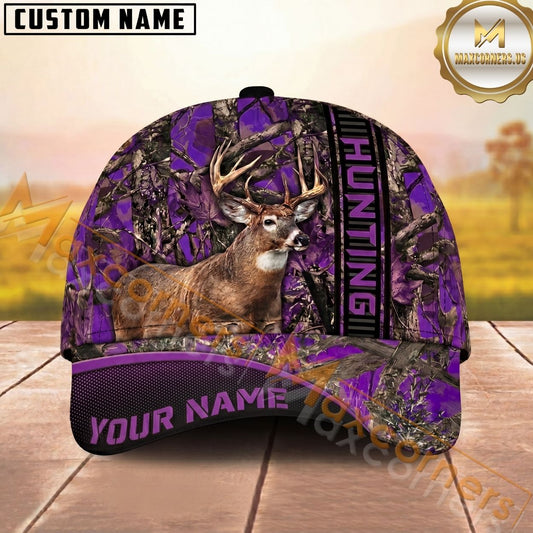 Maxcorners Deer Hunting Woodland Camo Stripe Multi Options Personalized Name 3D Cap
