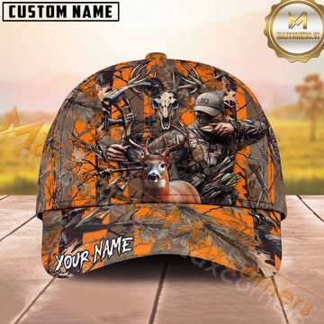 Maxcorners Bow Hunting Hunter Orange Camo Multi Options Personalized Name 3D Cap