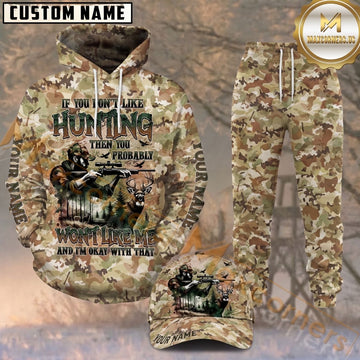 Maxcorners Hunting Deer Hunter Tan Woodland Camo Pattern Personalized 3D Combo Hoodie, Sweatpants Set & Cap