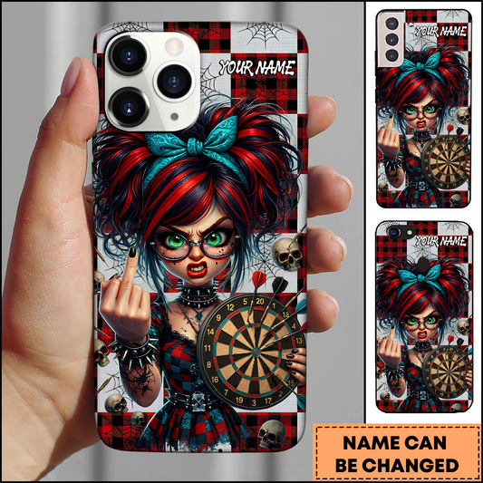 Maxcorners Gothic Girl Dartboard Punk Plaid Multicolor Options Personalized Name Phone Case