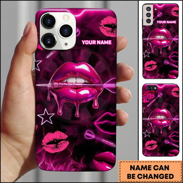Maxcorners Lips Dartboard Neon Pink Aesthetic Multicolor Options Personalized Name Phone Case