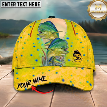 Maxcorners Mahi Mahi Fishing Lime Yellow Splash Design Customized Name 3D Cap