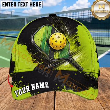 Maxcorners Pickleball Cap Neon Green Paddle Paint Splatter Design Personalized Name 3D Cap