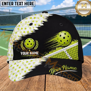 Maxcorners Pickleball Cap Neon Green Ball Net Black Sport Design Personalized Name 3D Cap