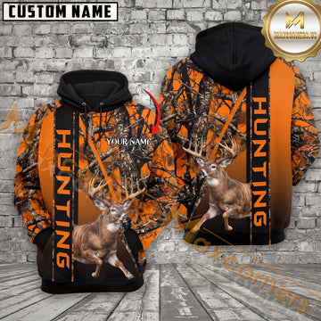 Maxcorners Hunting Hoodie Orange Camo Woodland Design Personalized Name Unisex 3D Hoodie