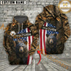 Maxcorners Hunting Hoodie American Flag Woodland Camo Design Personalized Name Unisex 3D Hoodie