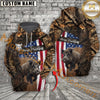 Maxcorners Hunting Hoodie American Flag Woodland Camo Design Personalized Name Unisex 3D Hoodie