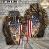 Maxcorners Hunting Hoodie American Flag Woodland Camo Design Personalized Name Unisex 3D Hoodie