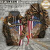 Maxcorners Hunting Hoodie American Flag Woodland Camo Design Personalized Name Unisex 3D Hoodie