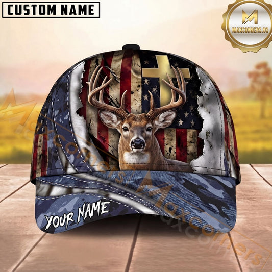 Maxcorners Hunting American Flag Patriotic Camo Multi Options Personalized Name 3D Cap