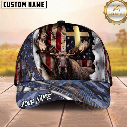 Maxcorners Hunting American Flag Patriotic Camo Multi Options Personalized Name 3D Cap