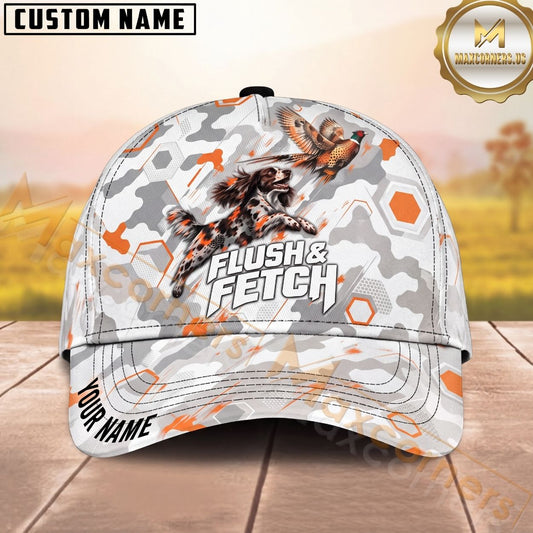 Maxcorners Springer Spaniel Pheasant Hunt Flush & Fetch Geometric Gray Camo Personalized Name Unisex 3D Cap