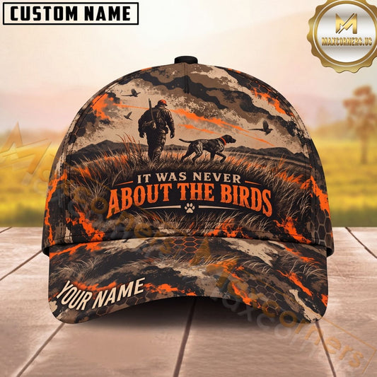 Maxcorners Bird Hunter And Dog It Was Never About The Birds Orange Hex Camo Personalized Name Unisex 3D Cap