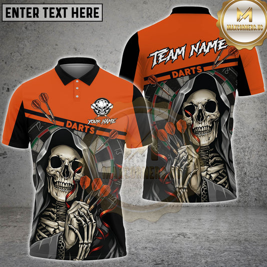 Maxcorners Darts Grim Reaper Skeleton Holding Darts Dartboard Vivid Orange Black Multi Options Personalized Name, Team Name Unisex 3D Shirt (4 Colors)