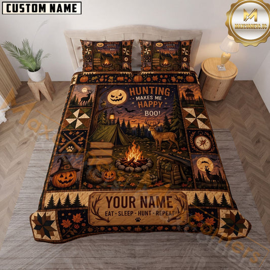 Maxcorners Deer Hunting Halloween Camping Personalized Name 3D Bedding Set