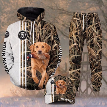 Maxcorners Hunting Dog Pheasant Hunting Marsh Grass Camo White Stripes Personalized Name 3D Shirt