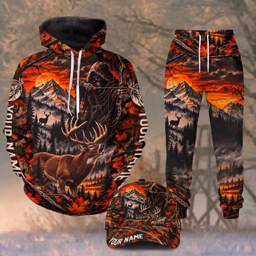 Maxcorners Grim Reaper Bow Hunter Whitetail Deer Blood Moon Sunset Mountain Personalized Name 3D Shirt