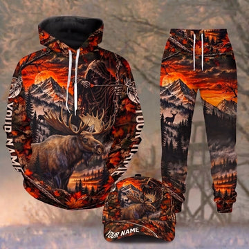 Maxcorners Grim Reaper Bow Hunter Bull Moose Blood Moon Autumn Mountain Personalized Name 3D Shirt