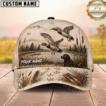 Maxcorners Duck Hunting Dog Waterfowl Camo Personalized Name Unisex 3D Cap