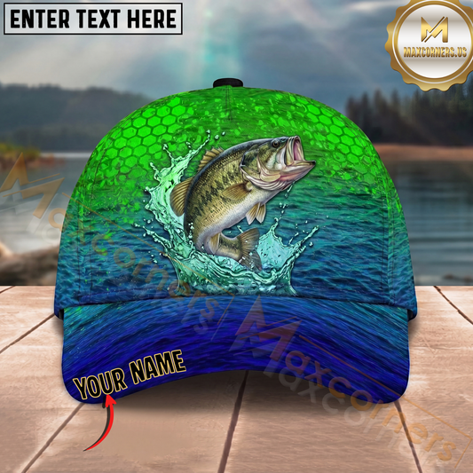 Maxcorners Water Splash Scale Pattern Fishing Cap Personalized Name 3D Cap