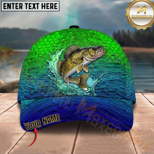 Maxcorners Water Splash Scale Pattern Fishing Cap Personalized Name 3D Cap