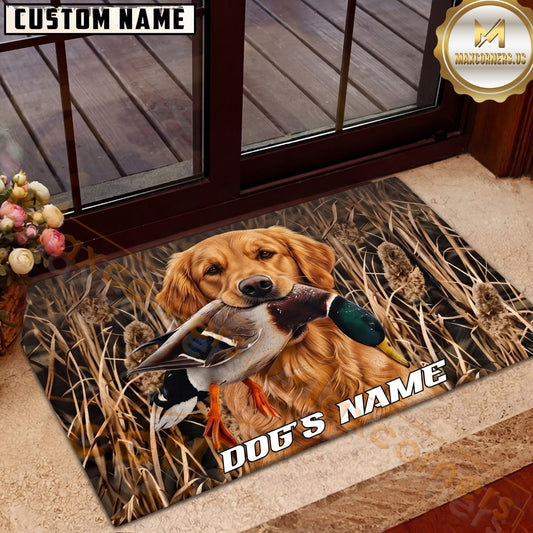 Maxcorners Duck Hunting Dog Golden Retriever Mallard Personalized Name Unisex 3D Doormat