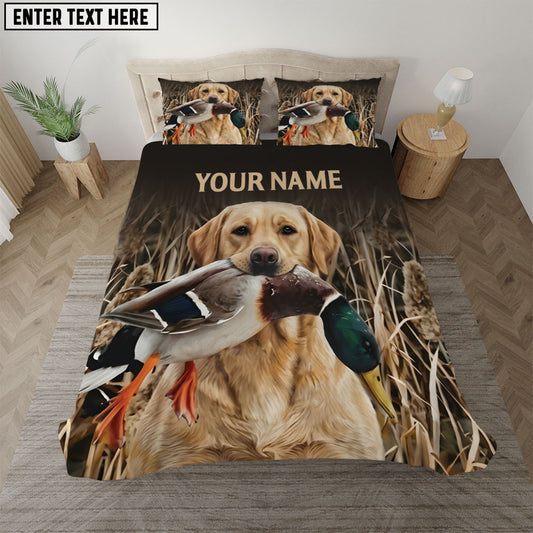 Maxcorners Duck Hunting Dog Mallard Waterfowl Hunter Reeds Marsh Personalized Name 3D Bedding Set