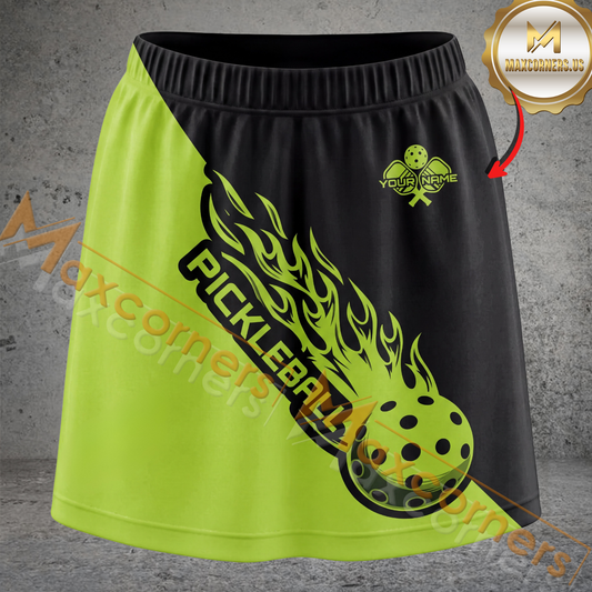 Maxcorners Pickleball Flaming Ball Gold Stripe Multicolor Options Personalized 3D Skort
