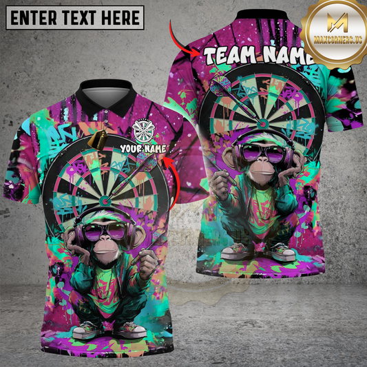 Maxcorners Dart Colorful Streetwear Chimpanzee Headphones Sunglasses Artwork Multi Options Personalized Name, Team Name Unisex 3D Shirt (3 Colors)