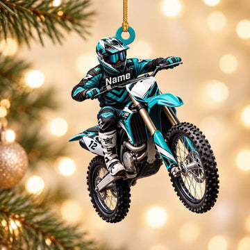 Maxcorners Motocross Dirt Bike Rider Jumping Cyan Turquoise Custom Name Gift 2D Flat Acrylic Ornament, Keychain