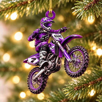 Maxcorners Motocross Dirt Bike Jumping Rider Purple White Custom Name Gift 2D Flat Acrylic Ornament, Keychain