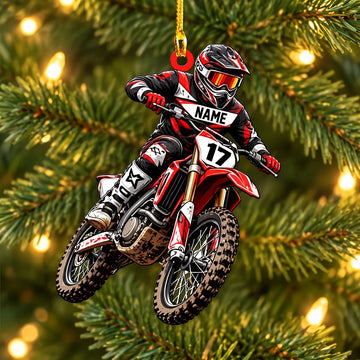 Maxcorners Dirt Bike Motocross Racer Flying Red Black Custom Name Gift 2D Flat Acrylic Ornament, Keychain