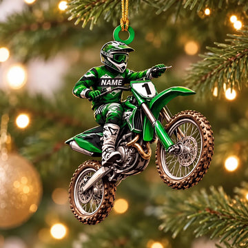 Maxcorners Motocross Dirt Bike Rider Jumping Green White Custom Name Gift 2D Flat Acrylic Ornament, Keychain