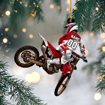 Maxcorners Motocross Dirt Bike Rider Jumping Red White Custom Name Gift 2D Flat Acrylic Ornament, Keychain