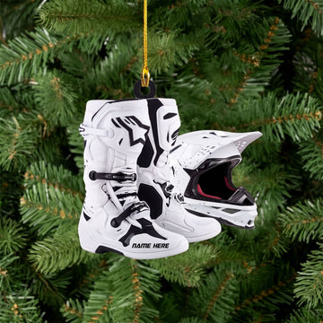 Maxcorners Dirt Bike Helmet Boots Gear White Black Custom Name Gift 2D Flat Acrylic Ornament, Keychain