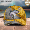 Maxcorners Fishing Metallic Gold Stripe Personalized Name 3D Cap